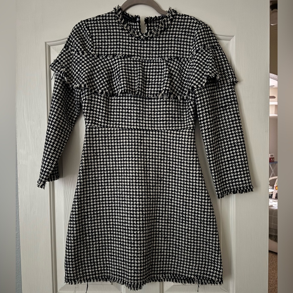 Zara Black and White Houndstooth Dress